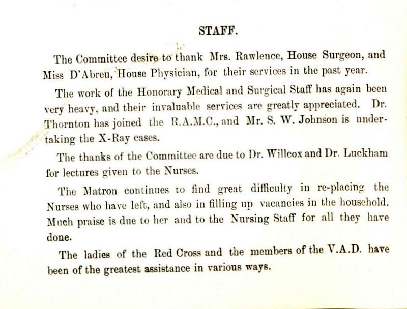 Extract from Salisbury Infirmary Annual Report 1917
