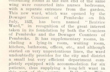 Extract from history of Infirmary book about new maternity ward