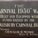 Plaque recognising ward build and equipped with funds raised by Salisbury Carnival, 1930