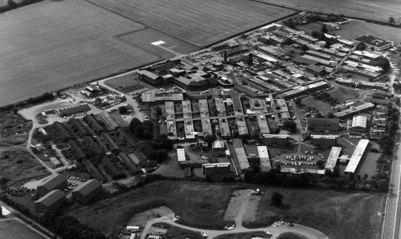 Aerial view of Odstock Hospital mid-late 1980s