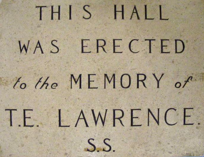 Plaque dedicating new Salisbury General Infirmary outpatients hall to T E Lawrence, 1936