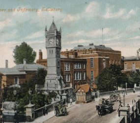 Salisbury General Infirmary and clock tower from Fisherton Street