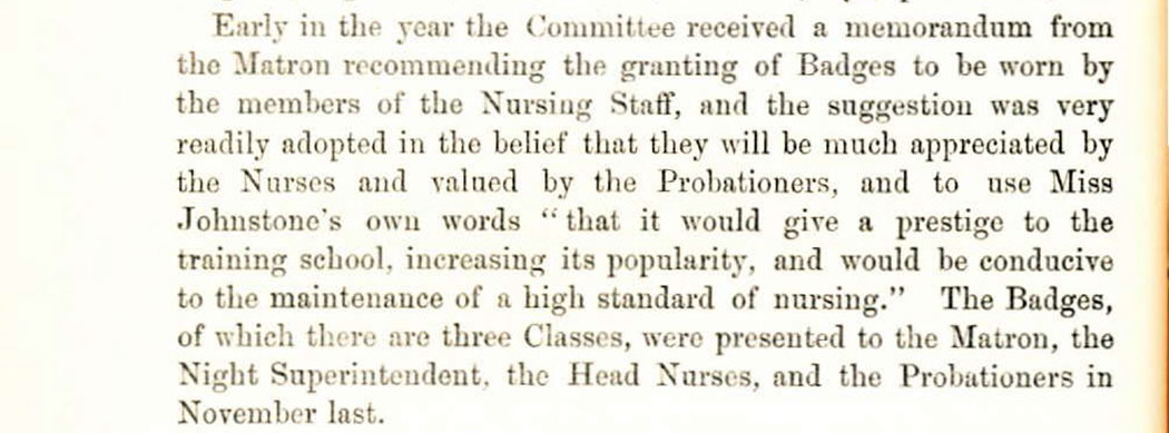 2017.3711 extract from Salisbury Infirmary Annual report of 1896 describing badges