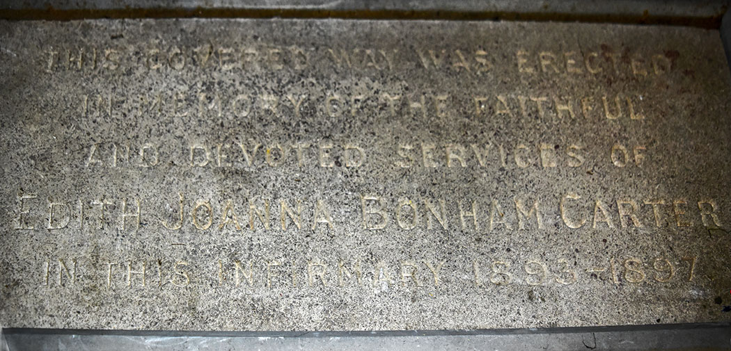 stone plaque from Infirmary walkway in memory of Edith Bonham Carter