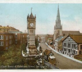 Colour tinted postcard of Fisherton Street