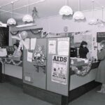 Black and white photograph of hospital reception area