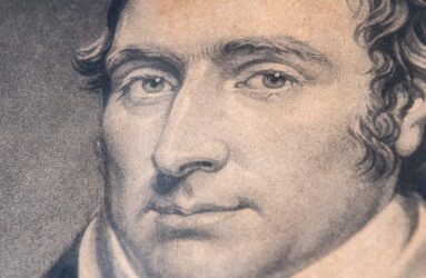 Close up view of mezzotint portrait showing face and shading technique