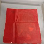2nd piece of red tissue paper laid over cut out items inside lamination pouch