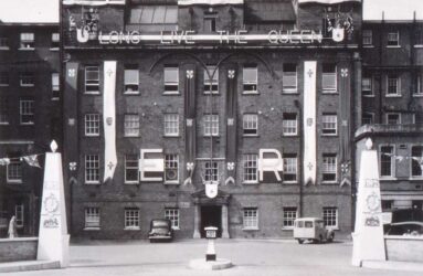 1952 Infirmary exterior decorated for new queen