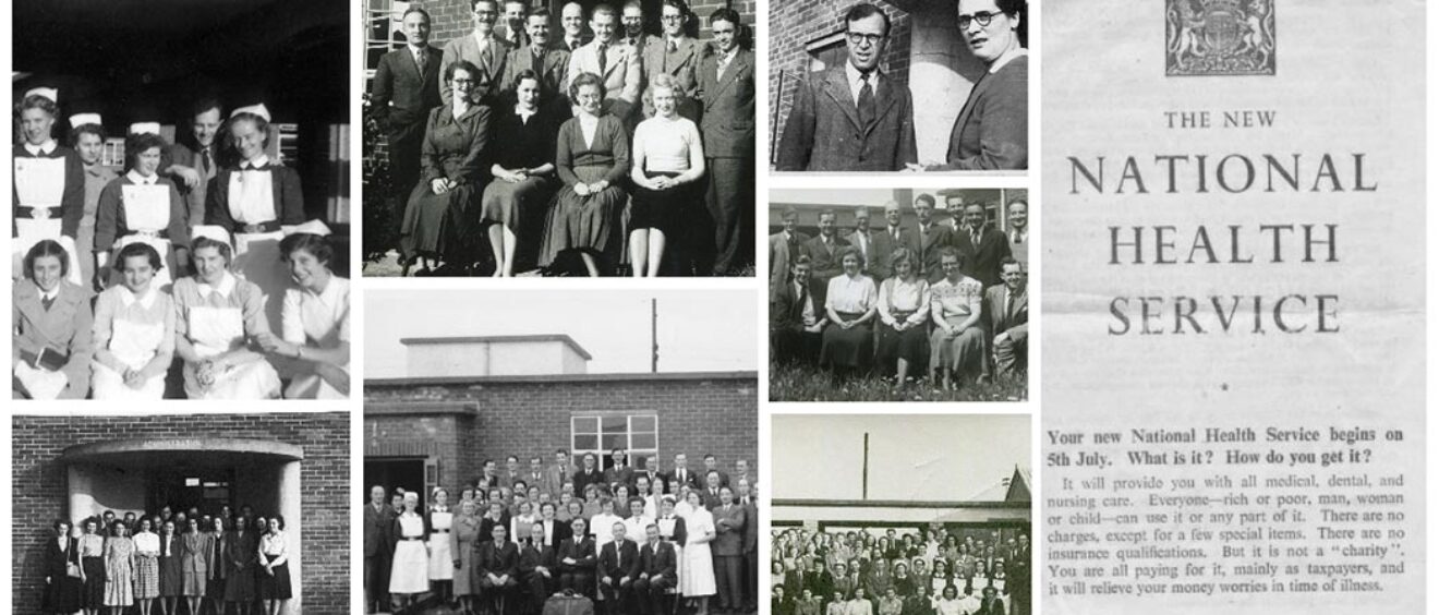 Montage of black and white photographs of nurses in 1940s