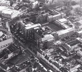 Infirmary site from the air and surrounding streets of Salisbury