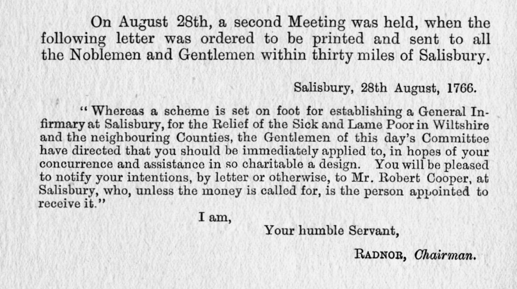 Earl Radnor’s letter sent following 28th August 1766 meeting