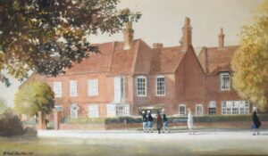 Watercolour painting showing building at Harcourt Terrace