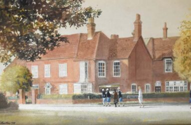 Watercolour painting showing building at Harcourt Terrace