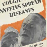 Public information poster showing man sneezing