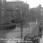 View shows flood water right in front of hospital and along Fisherton Street