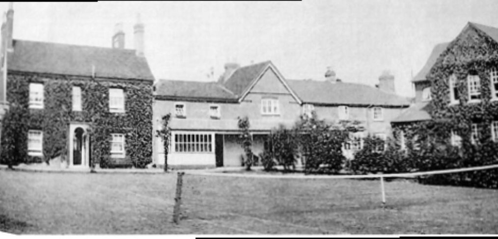 Black and white photo of buildings in a terrace
