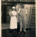 Black and white photograph of nurse and staff