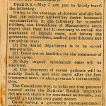 Newspaper notice posted by Louis Greville about Infirmary admissions