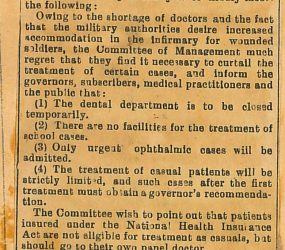 Newspaper notice posted by Louis Greville about Infirmary admissions