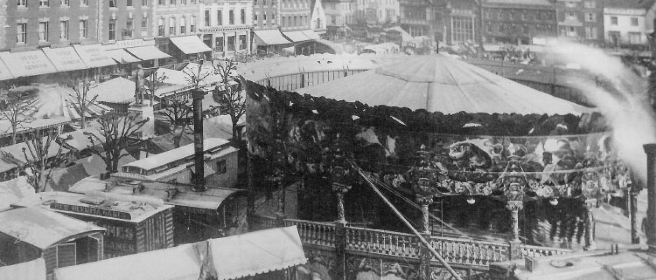 Steam carousel and wagons in Market Place, Salisbury