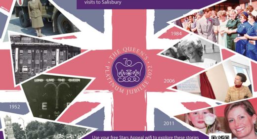 tray cover montage design of royal visits at hospital with union jack in purple and pink