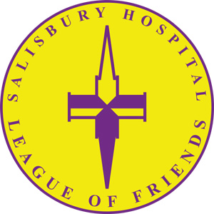 Yellow circle logo with purple spire