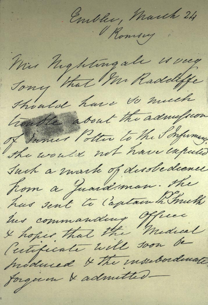 Letter from Florence Nightingale, dated 24 Mar 1862, page1