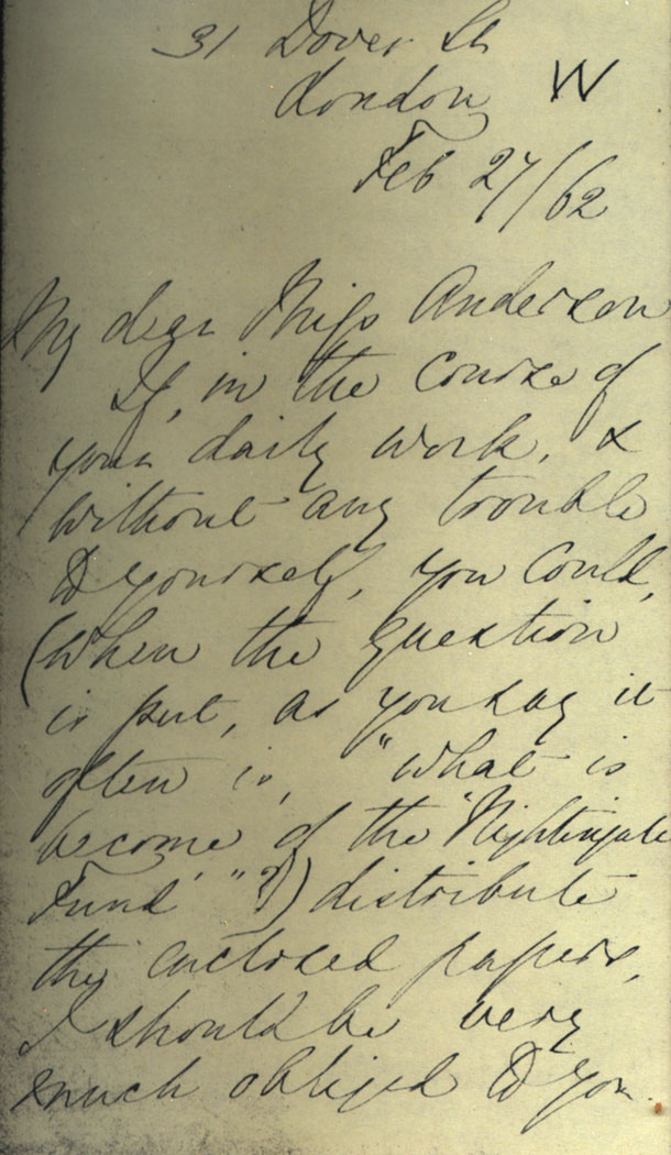 Letter from Florence Nightingale, dated 27 Feb 1862, page 1