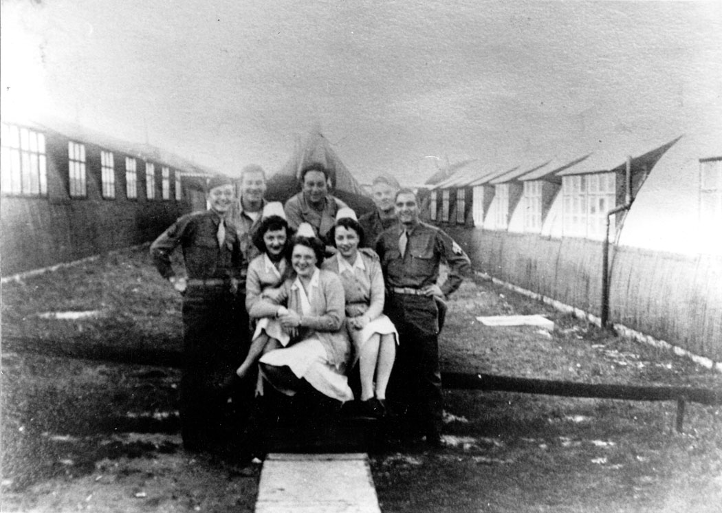 Socialising between Nissen huts, Odstock Hospital, WW2