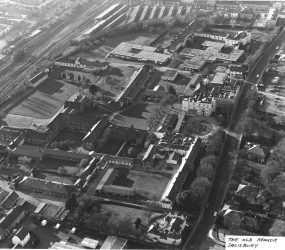 Aerial view of buildings that make up Old Manor Hospital