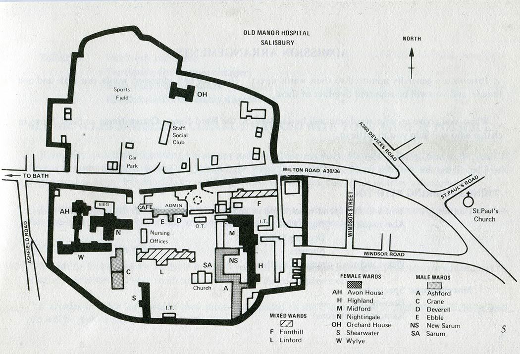 Old Manor Hospital layout of buildings c. 1980s