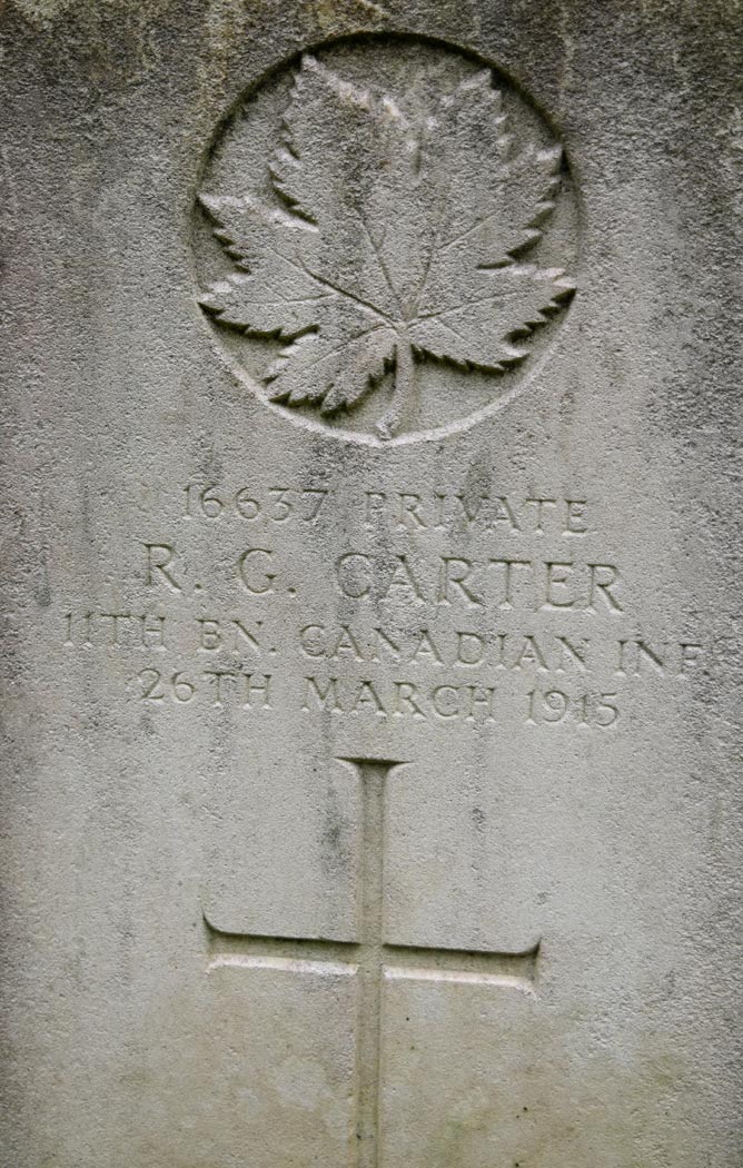 Private Carter headstone, died 26th March 1915