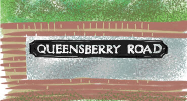 digital drawing of Queensberry Road street name on wall