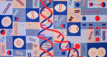 Colour photograph of a science inspired quilt