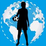 Illustration of a footballer standing in front of a globe