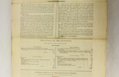 Historic printed document showing audit figures for Salisbury Infirmary 1817