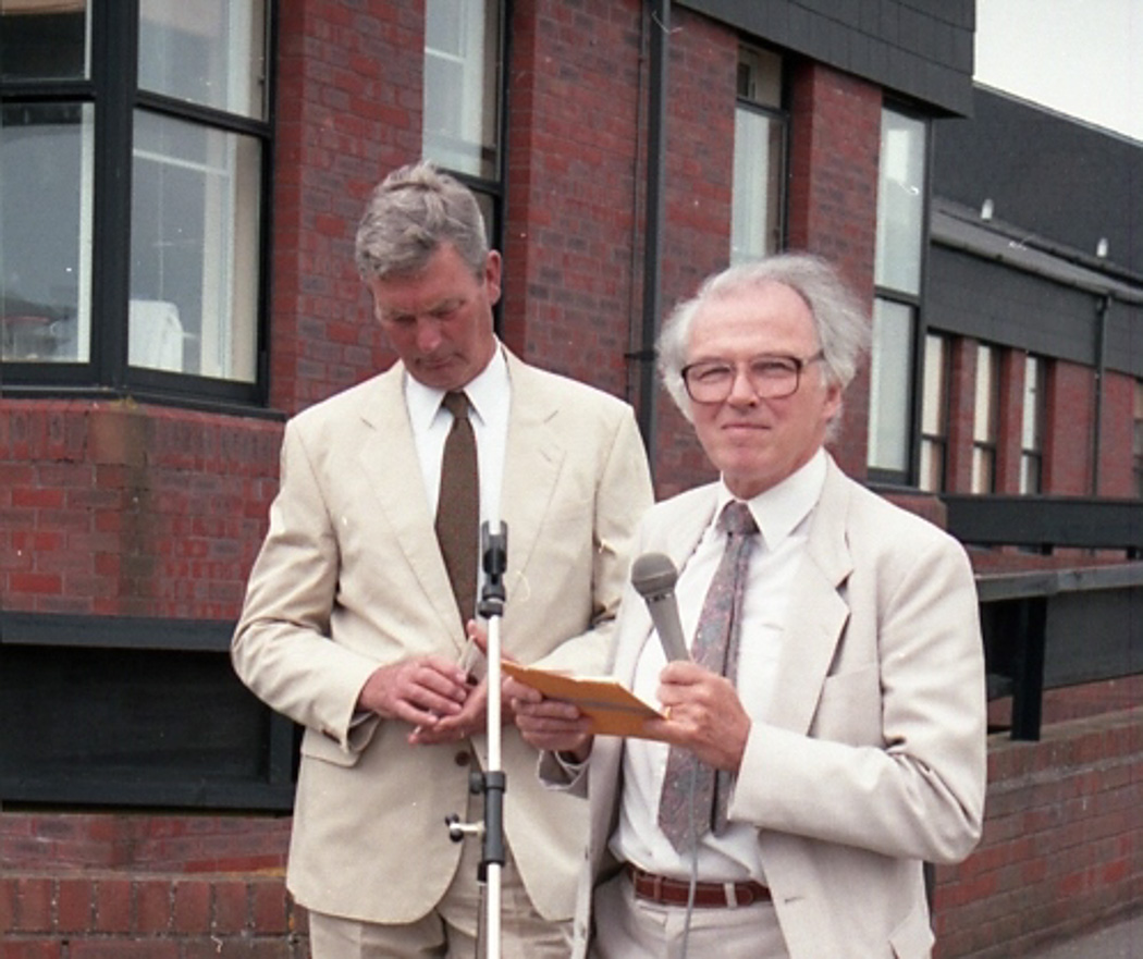 Mr Grundy giving a speech to mark 10th anniversary of Spinal Unit, 1994